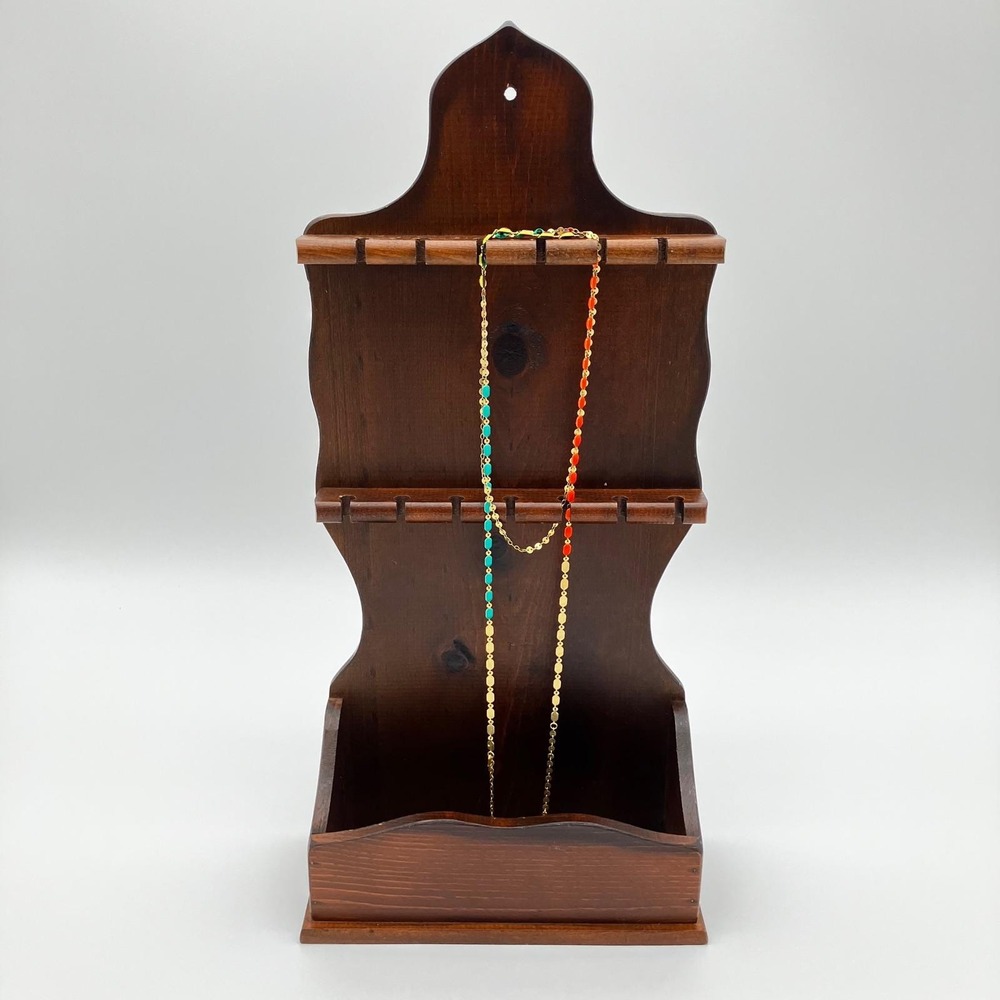 Spoon Wall Rack Holder 20x9 Brown Wood 12 Slot Display or Jewelry Organizer